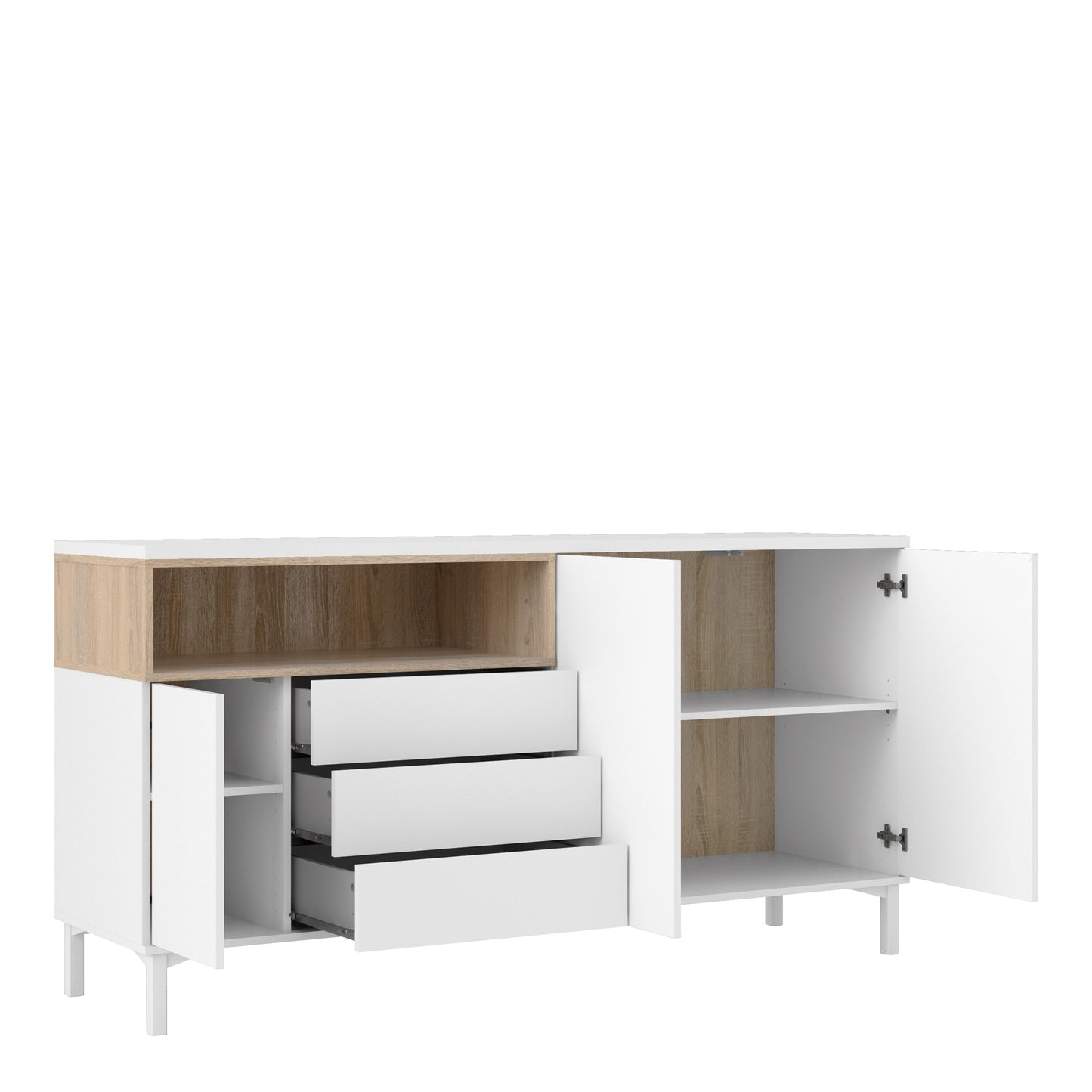 Sideboard 3 Drawers 3 Doors in White and Oak