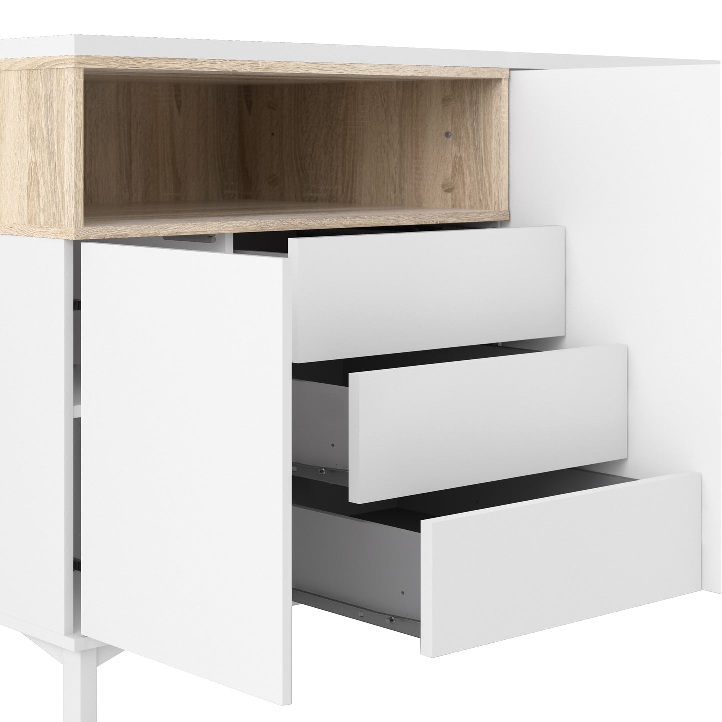 Sideboard 3 Drawers 3 Doors in White and Oak