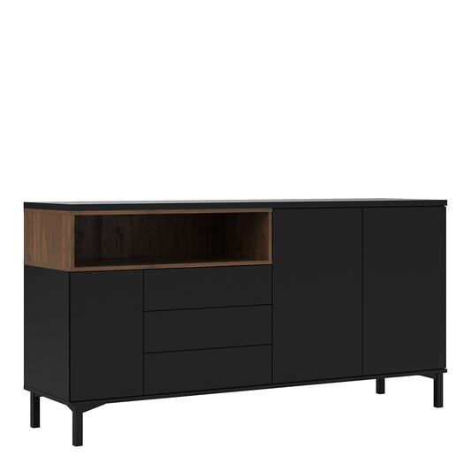 Sideboard 3 Drawers 3 Doors in Black and Walnut