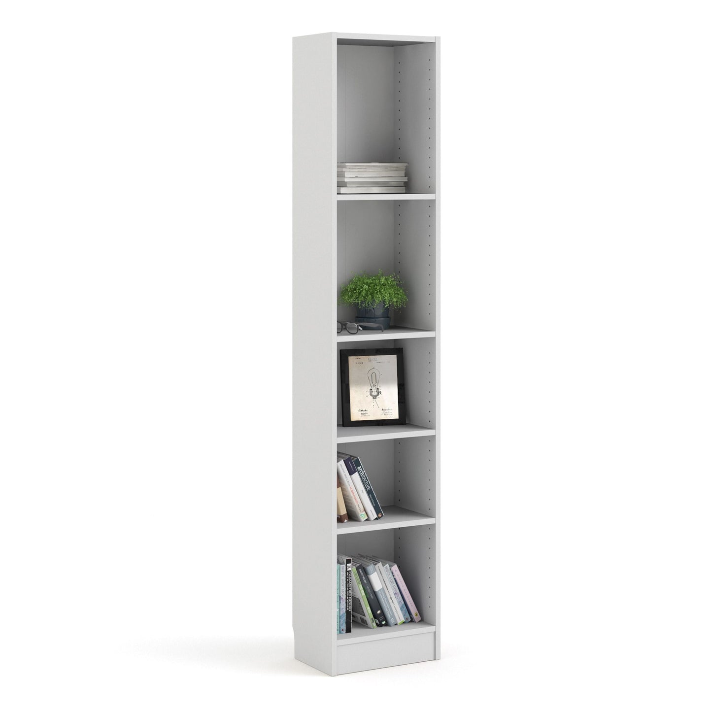 Basic Tall Narrow Bookcase (4 Shelves) in White