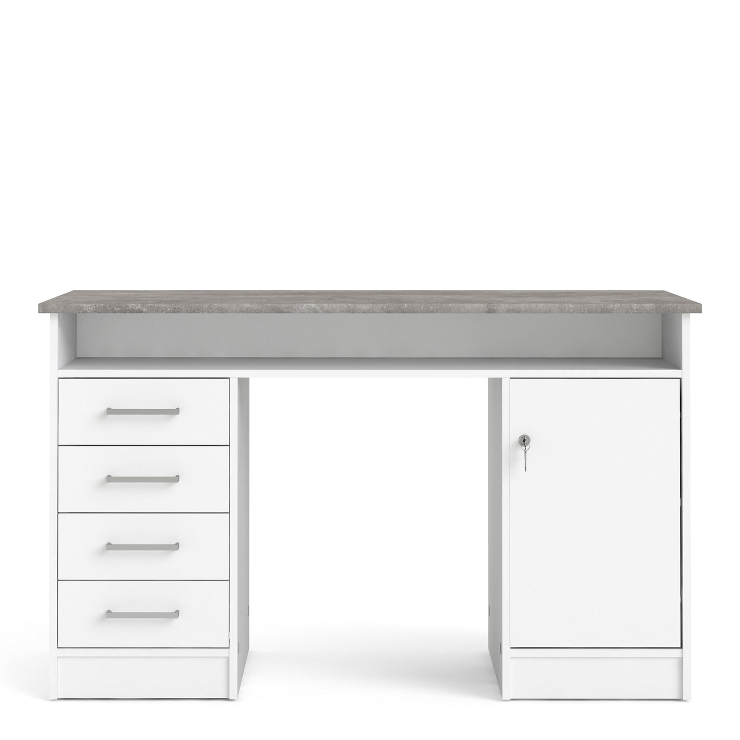 Function Plus Desk 4 Drawer 1 Door in White and Grey