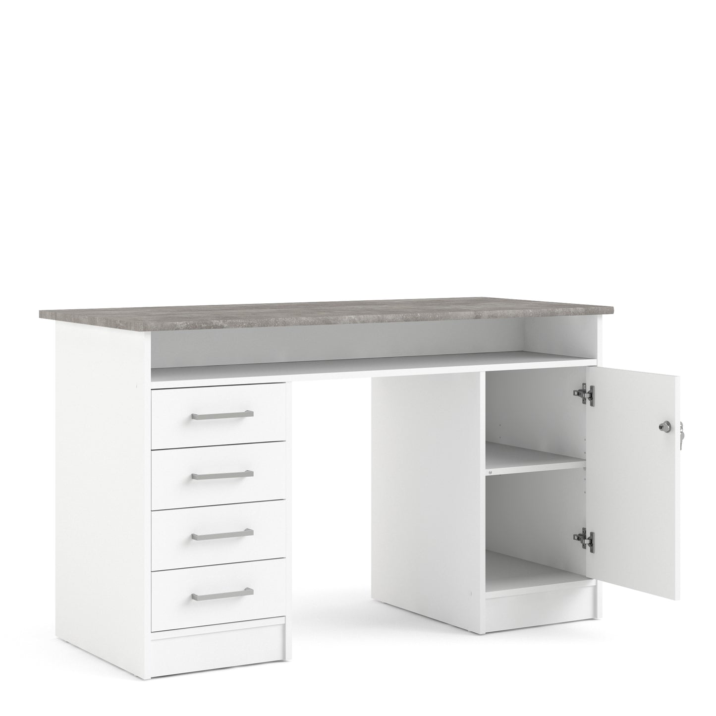 Function Plus Desk 4 Drawer 1 Door in White and Grey