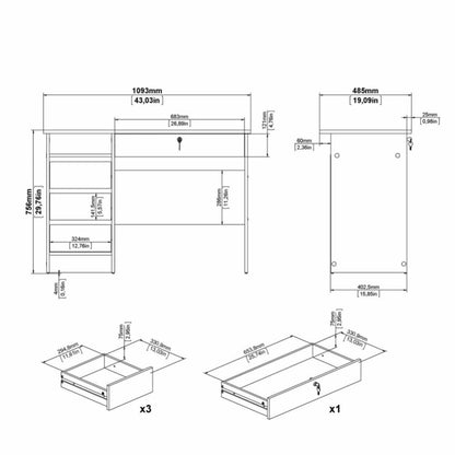 Function Plus Desk (3+1) handle free Drawer in Black