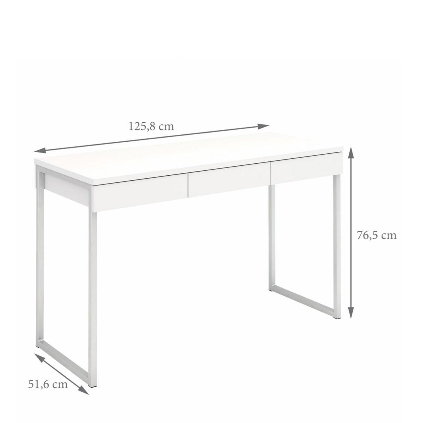 Function Plus Desk 3 Drawers in White