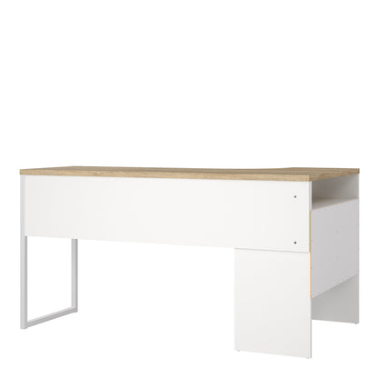 Function Plus Corner Desk 2 Drawers in White and Oak