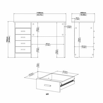 Function Plus 4 Drawer Desk in White