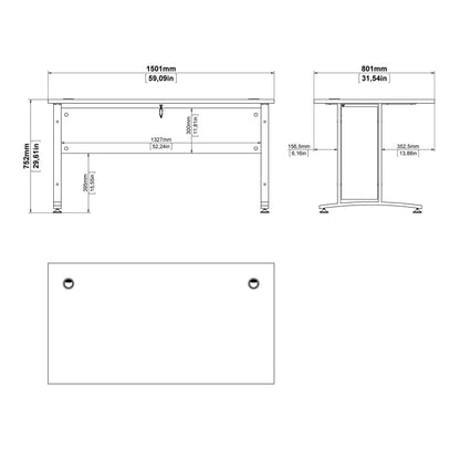 Prima Desk 150 cm in White with Silver grey steel legs