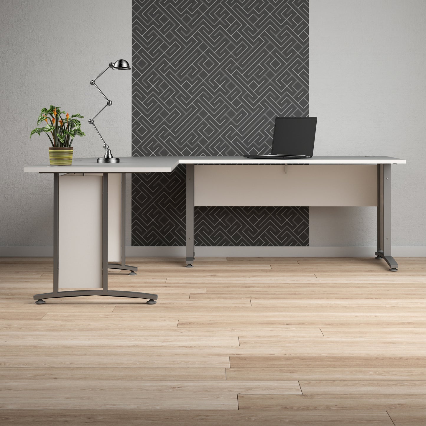 Prima Desk 150 cm in White with Silver grey steel legs