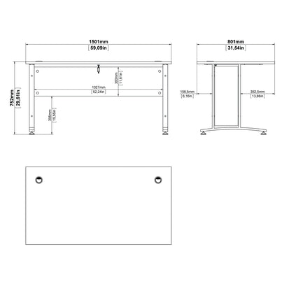 Prima Desk 150 cm in White with White legs