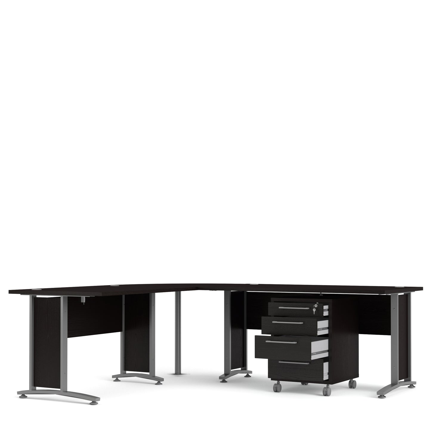 Prima Desk 150 cm in Black woodgrain with Silver grey steel legs