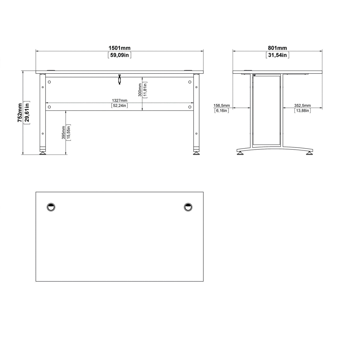 Prima Desk 150 cm in Black woodgrain with Silver grey steel legs