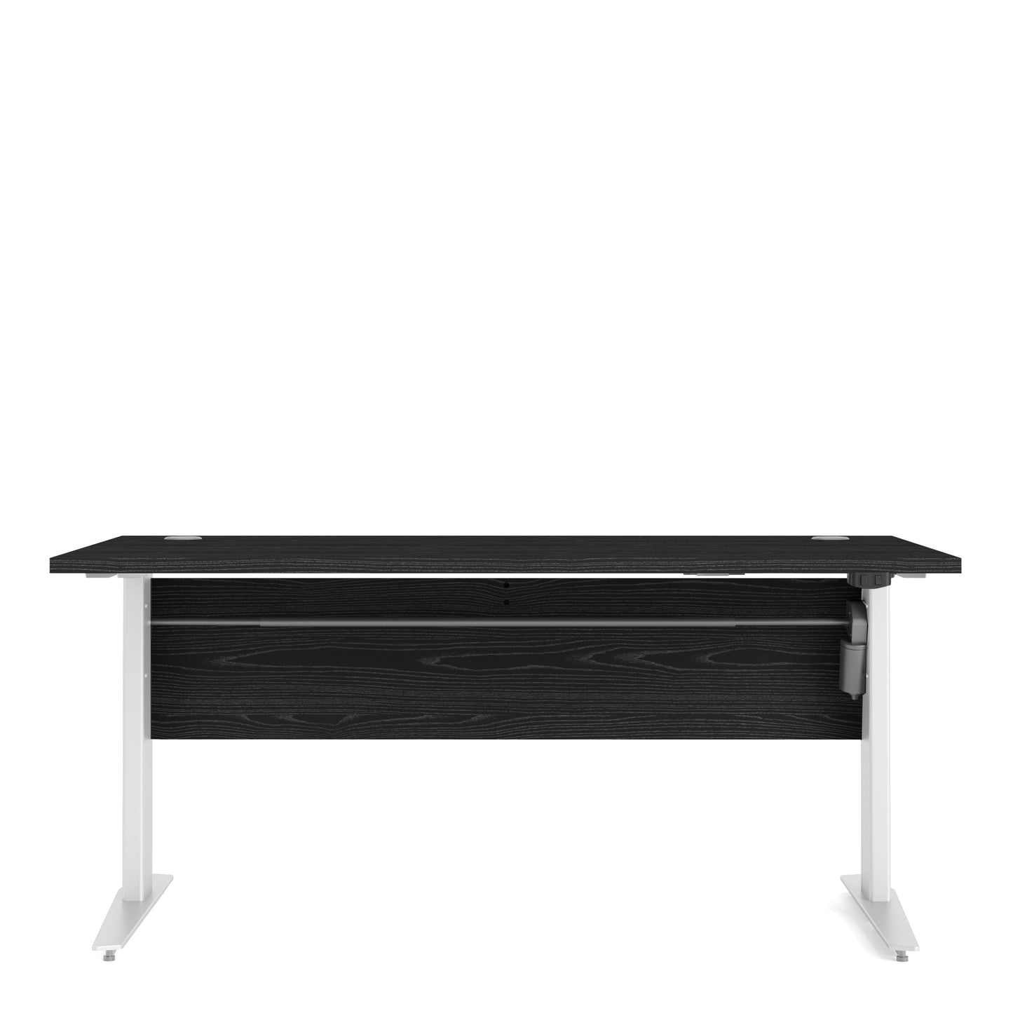 Prima Desk 150 cm in Black woodgrain with Height adjustable legs with electric control in White