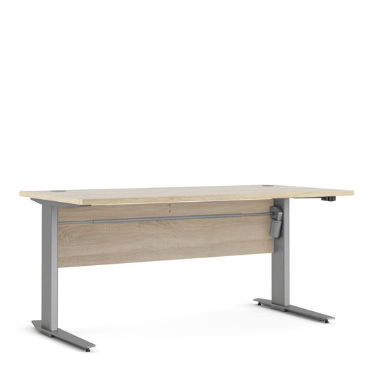 Prima Desk 150 cm in Oak with Height adjustable legs with electric control in Silver grey steel