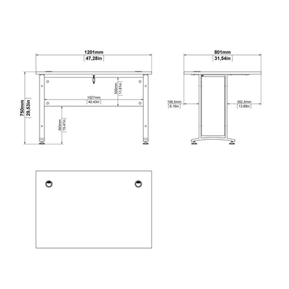 Prima Desk 120 cm in White with Silver grey steel legs