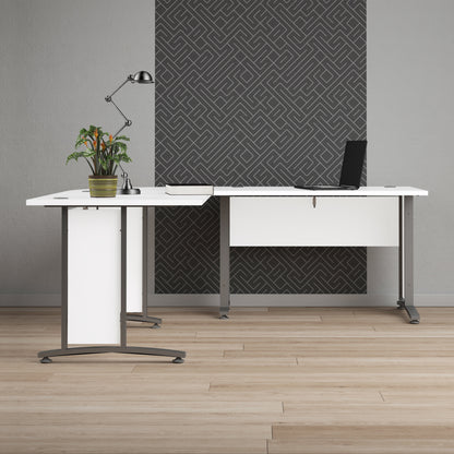 Prima Desk 120 cm in White with Silver grey steel legs