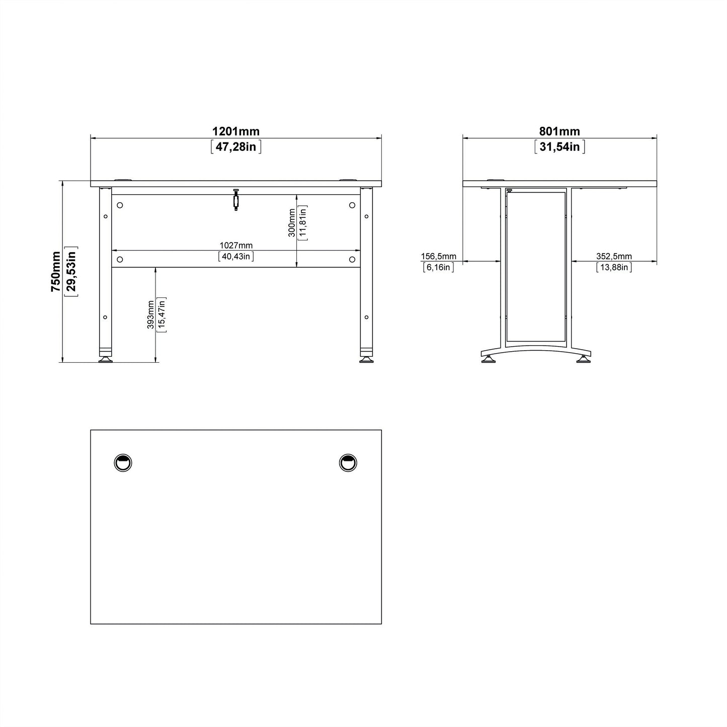 Prima Desk 120 cm in Black woodgrain with White legs