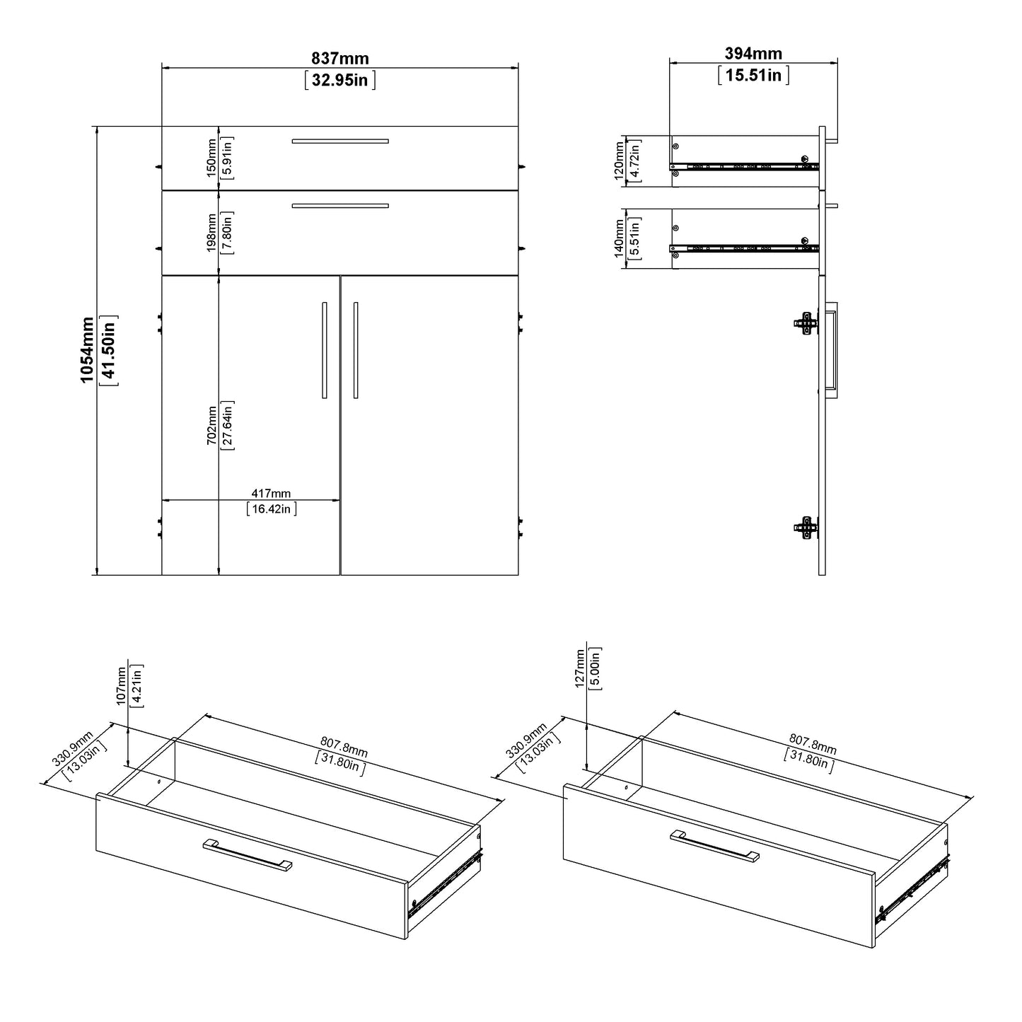 Prima Bookcase 2 Shelves With 2 Drawers And 2 Doors In White