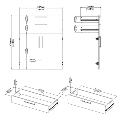 Prima Bookcase 2 Shelves With 2 Drawers And 2 Doors In White