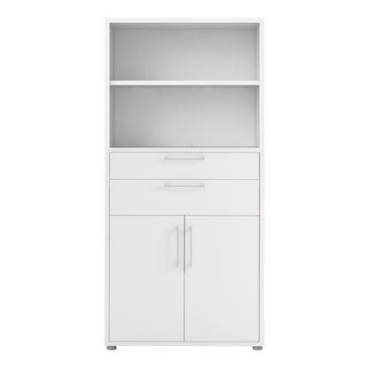 Prima Bookcase 2 Shelves With 2 Drawers And 2 Doors In White