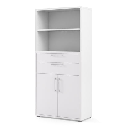 Prima Bookcase 2 Shelves With 2 Drawers And 2 Doors In White