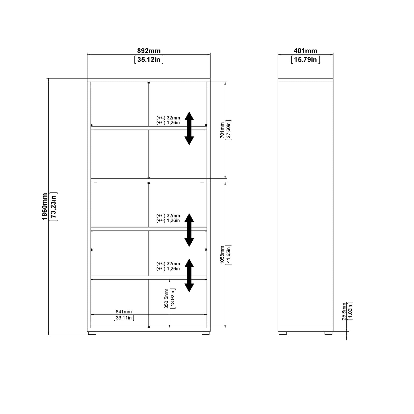 Prima Bookcase 2 Shelves With 2 Drawers And 2 Doors In Oak