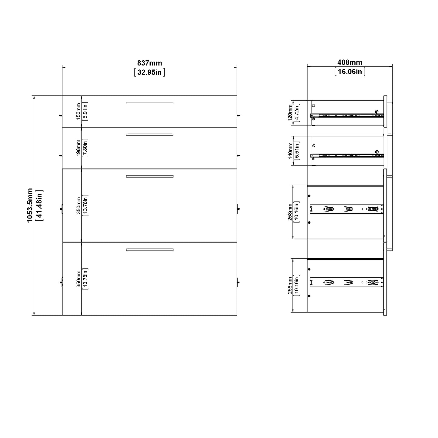 Prima Bookcase 1 Shelf With 2 Drawers + 2 File Drawers In White