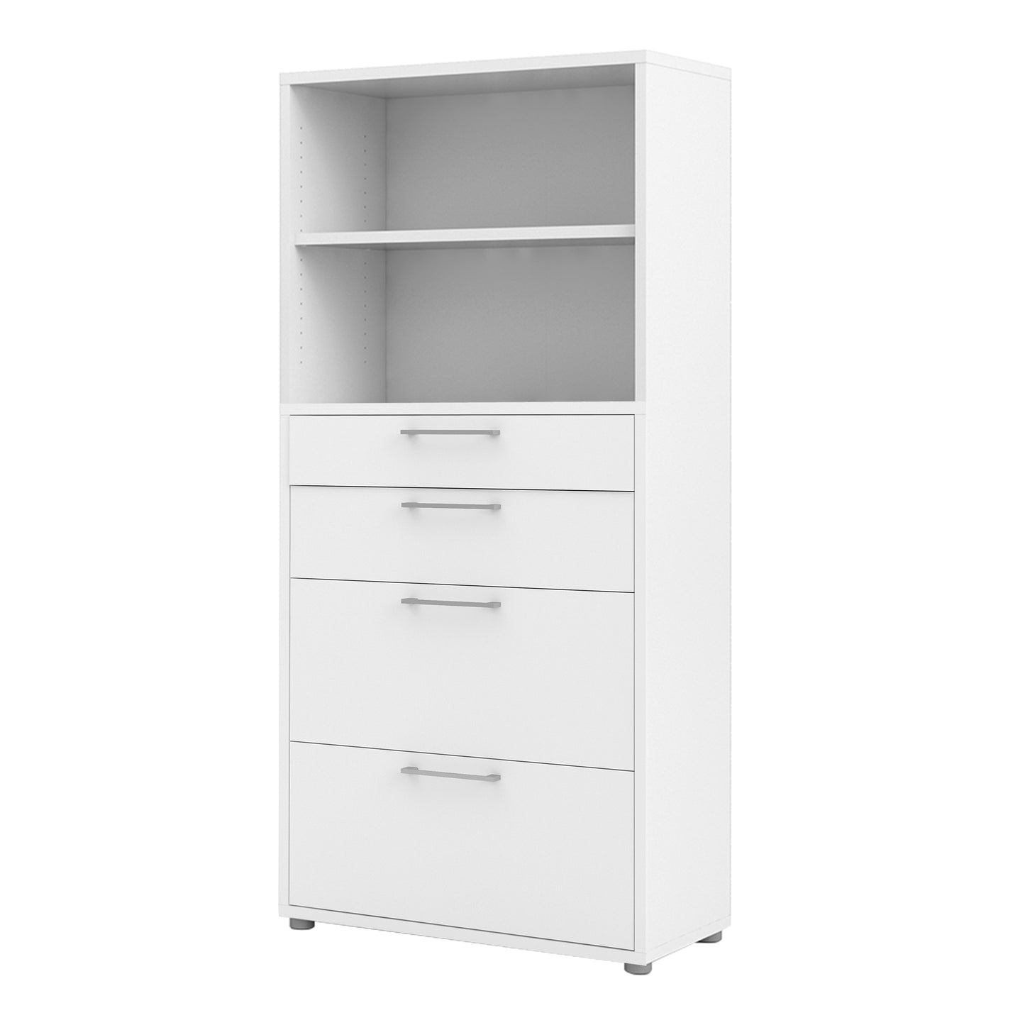 Prima Bookcase 1 Shelf With 2 Drawers + 2 File Drawers In White