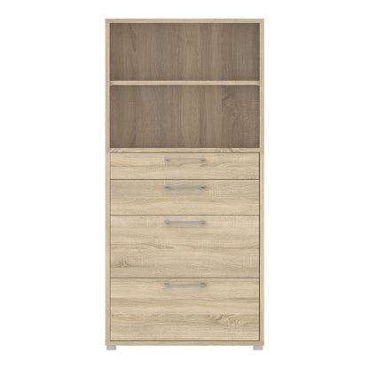 Prima Bookcase 1 Shelf With 2 Drawers + 2 File Drawers In Oak