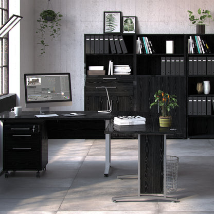 Prima Bookcase 3 Shelves with 2 Doors in Black woodgrain