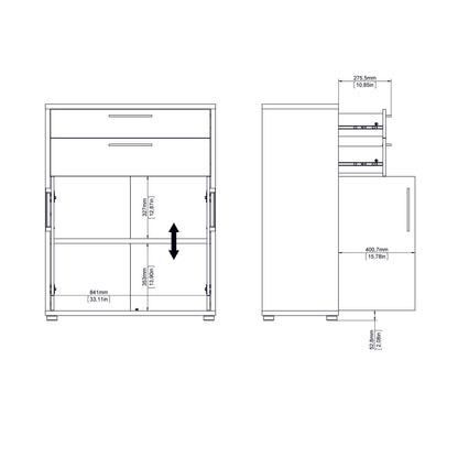 Prima Bookcase 3 Shelves With 2 Drawers And 2 Doors In White