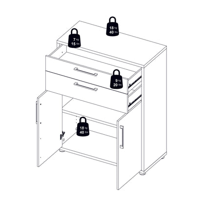 Prima Bookcase 3 Shelves With 2 Drawers And 2 Doors In White