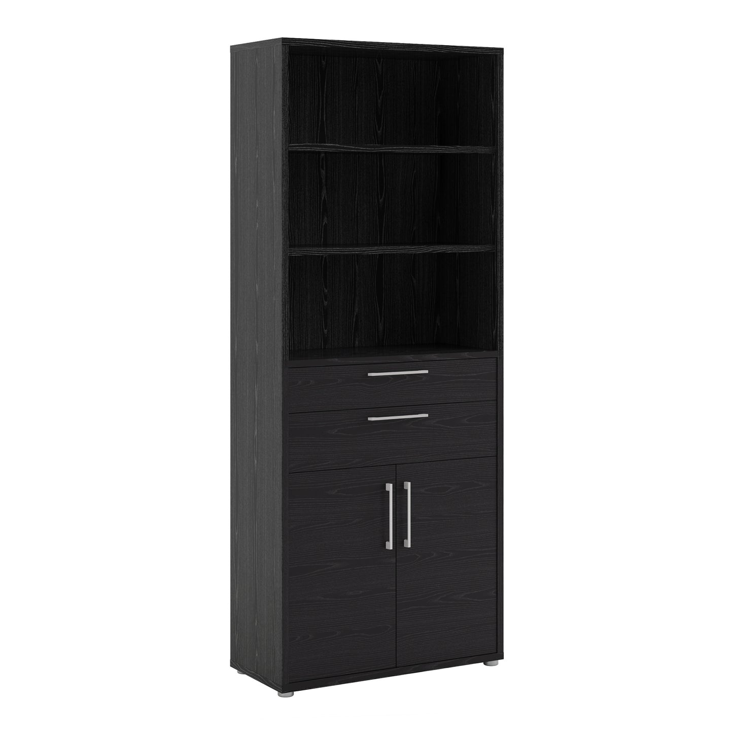 Prima Bookcase 2 Shelves With 2 Drawers And 2 Doors In Black Woodgrain