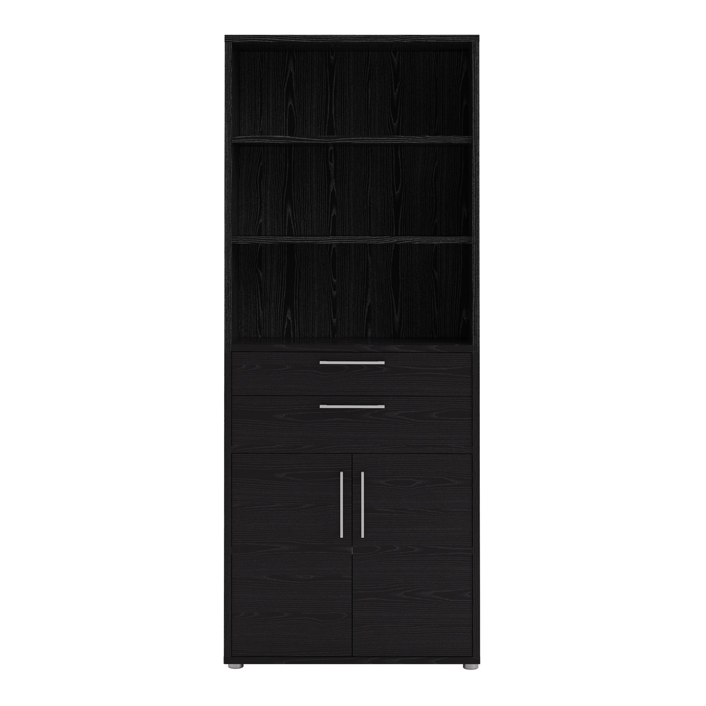 Prima Bookcase 2 Shelves With 2 Drawers And 2 Doors In Black Woodgrain