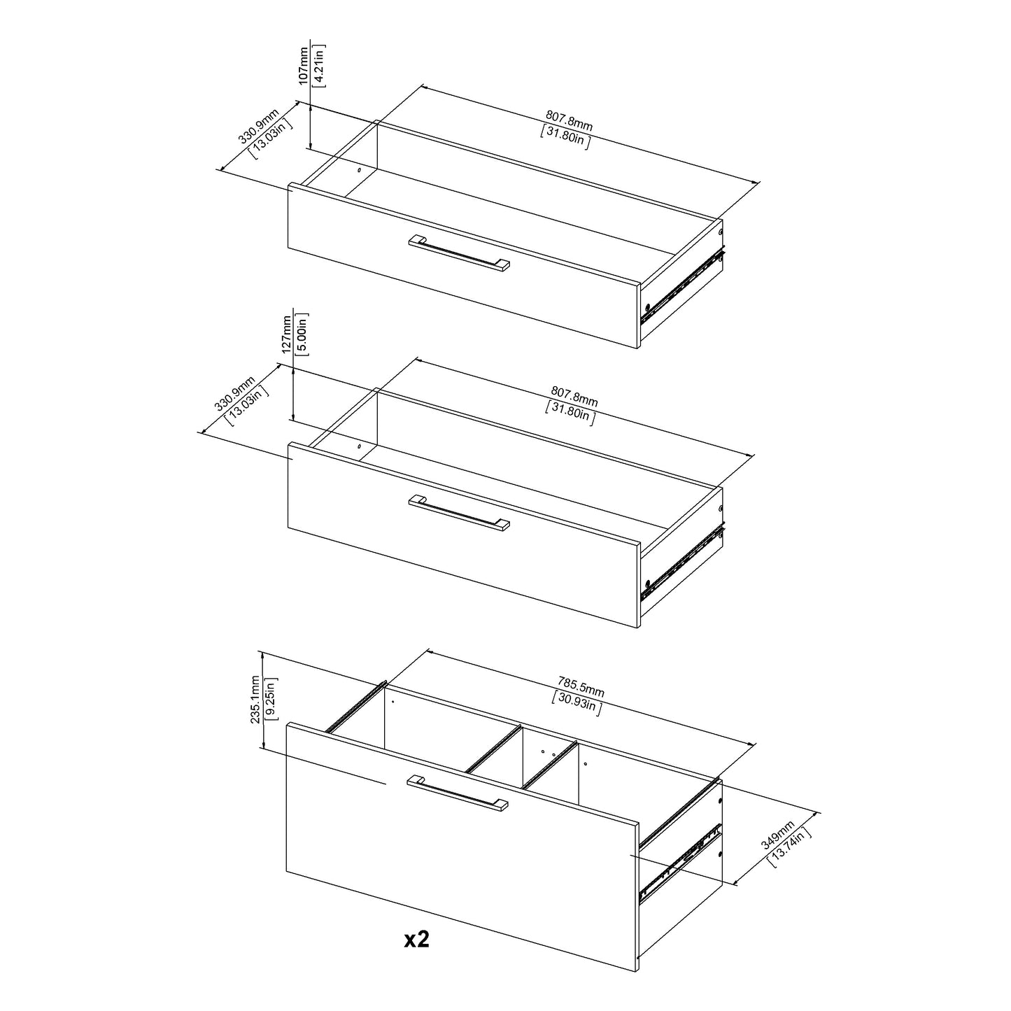 Prima Bookcase 2 Shelves With 2 Drawers + 2 File Drawers In White