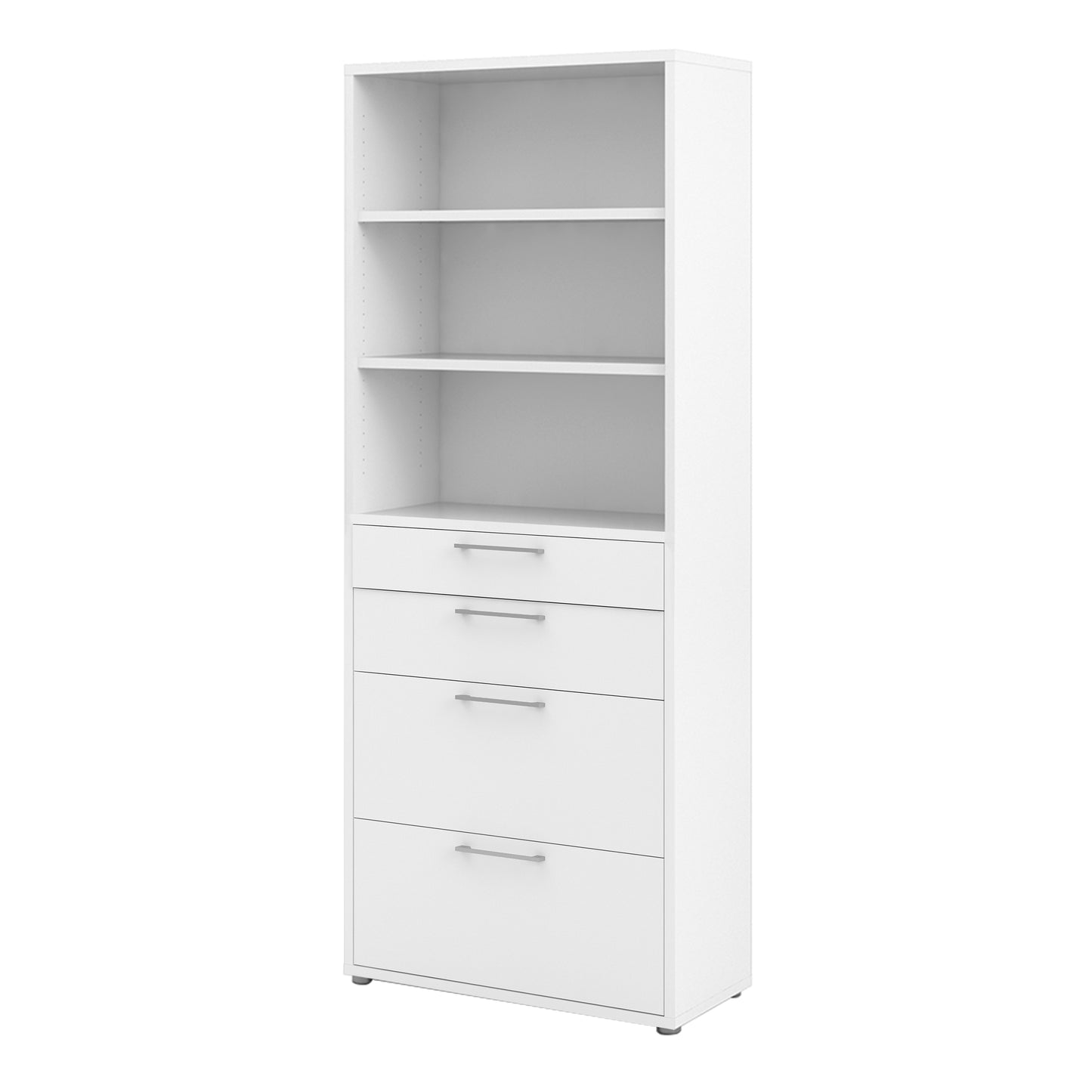 Prima Bookcase 2 Shelves With 2 Drawers + 2 File Drawers In White