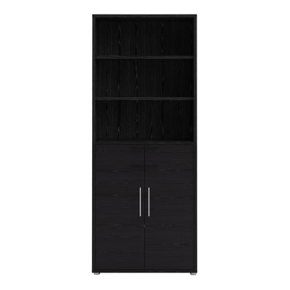 Prima Bookcase 4 Shelves with 2 Doors in Black woodgrain