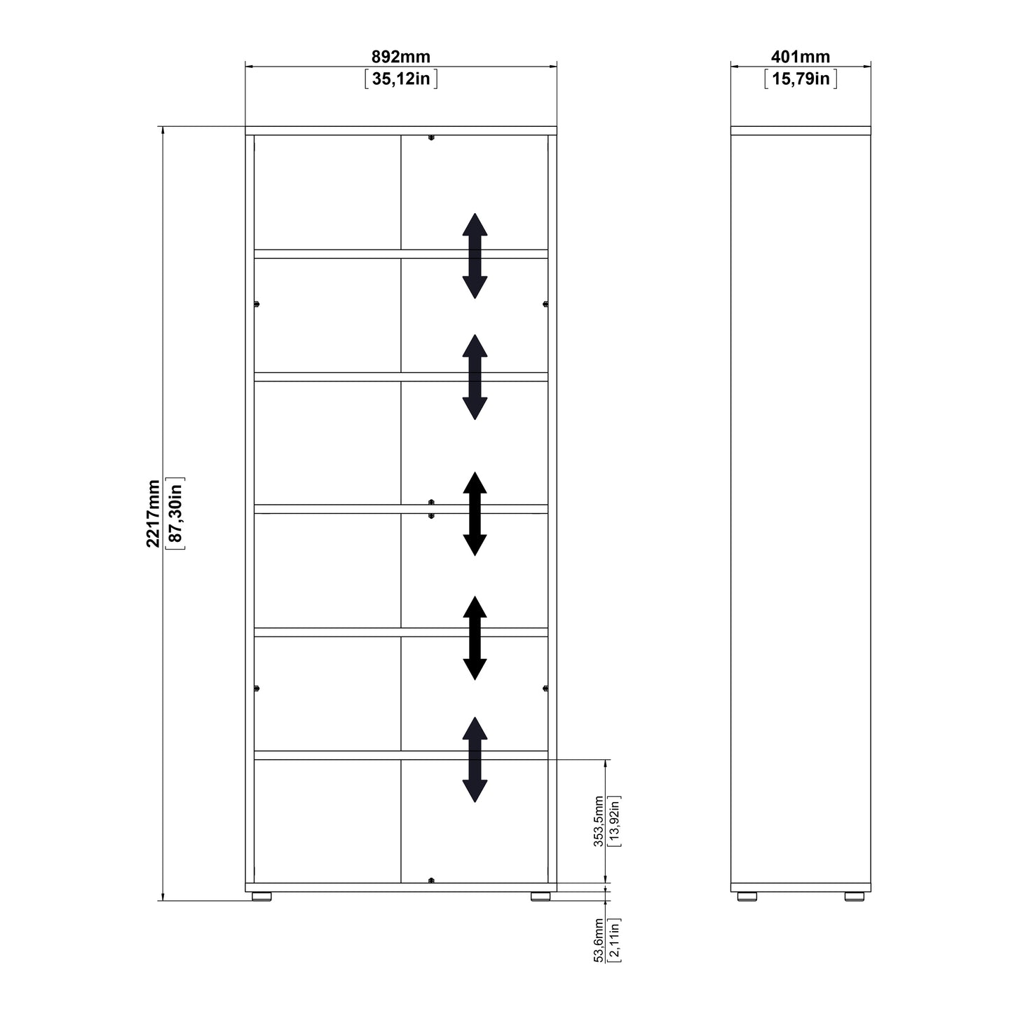 Prima Bookcase 4 Shelves with 2 Doors in Black woodgrain