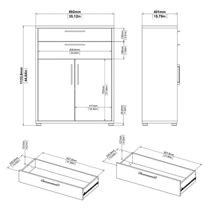 Prima Bookcase 1 Shelf With 2 Drawers And 2 Doors In White