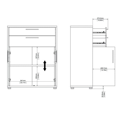 Prima Bookcase 1 Shelf With 2 Drawers And 2 Doors In White