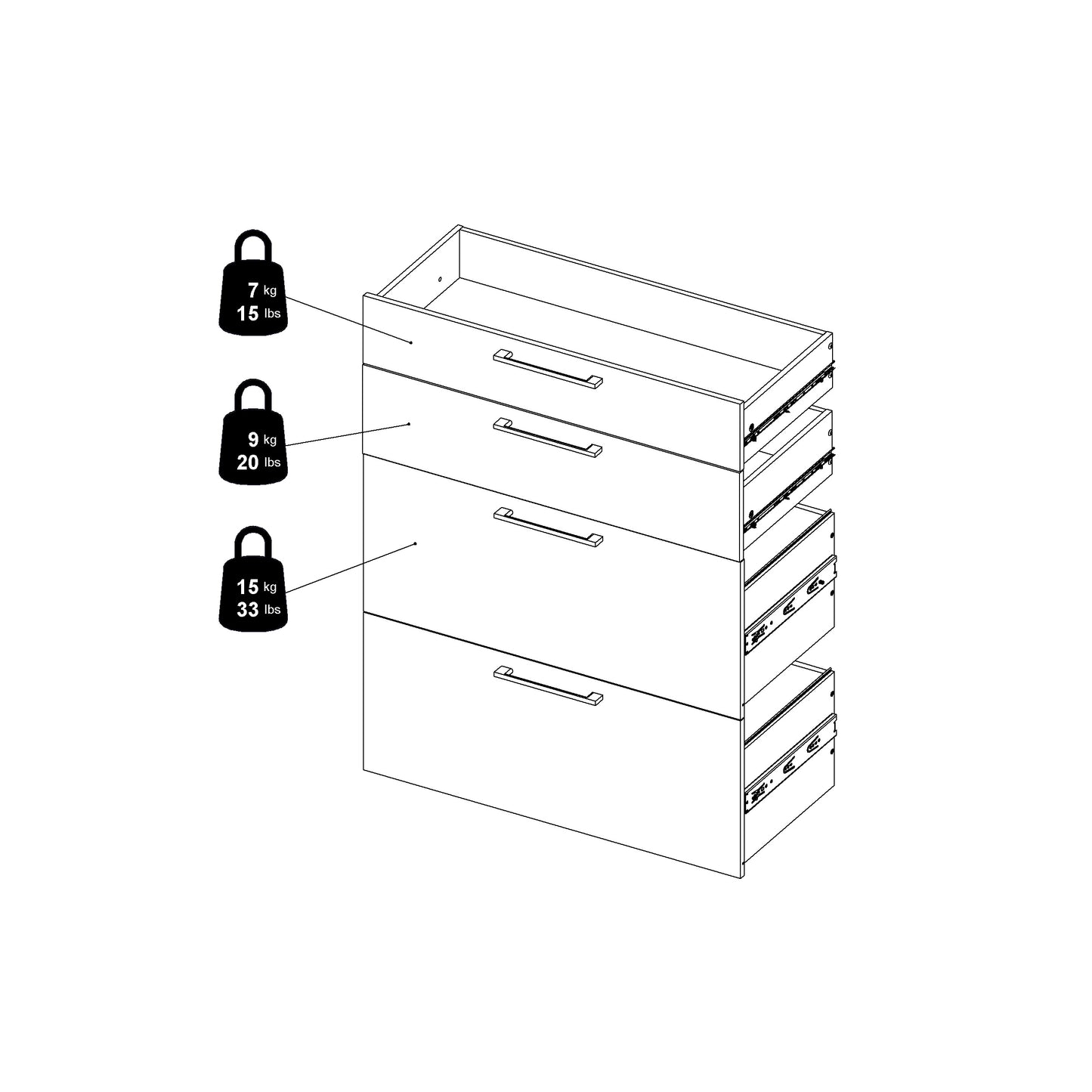 Prima Office Storage With 2 Drawers + 2 File Drawers In Black Woodgrain