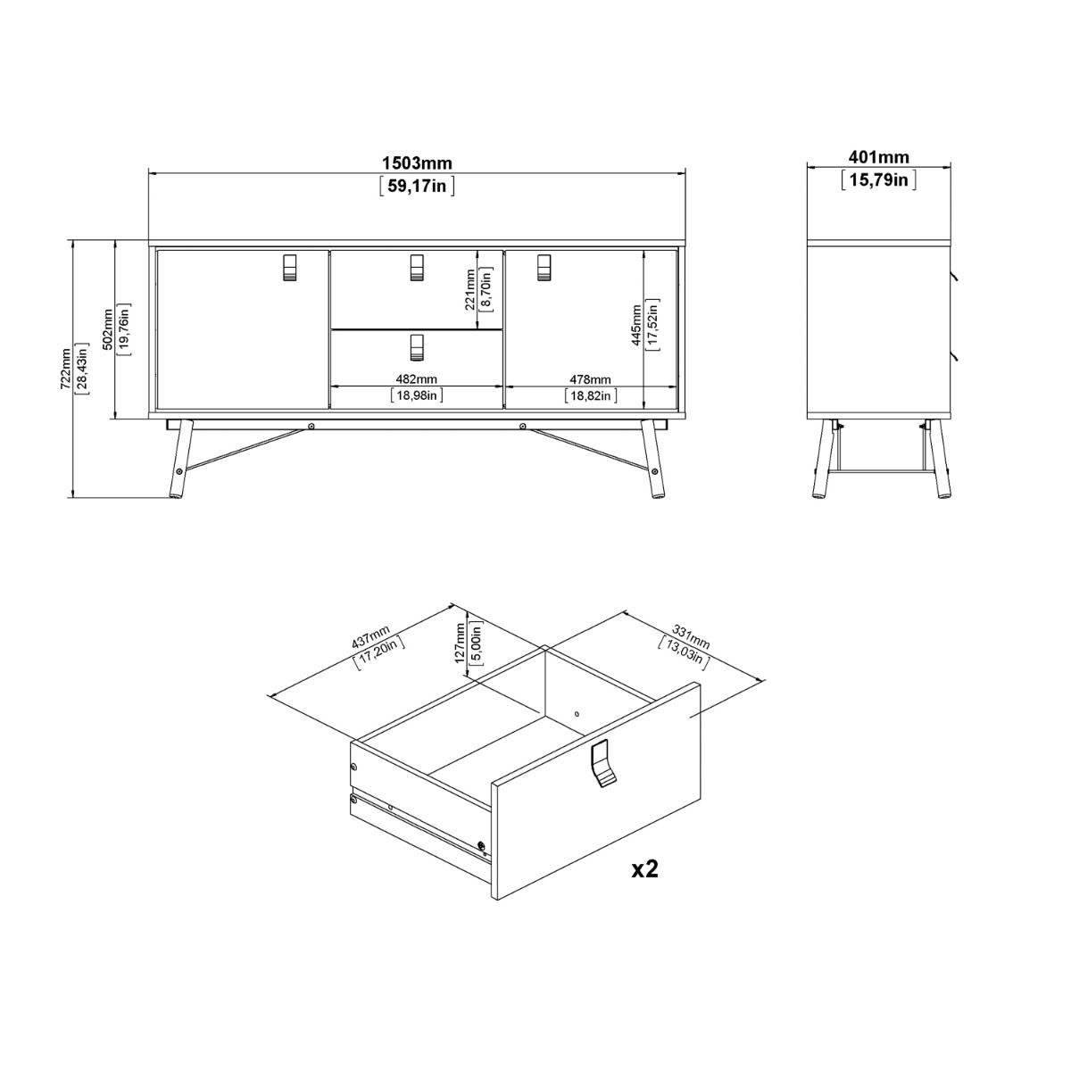 Ry Sideboard 2 doors + 2 drawers Matt White