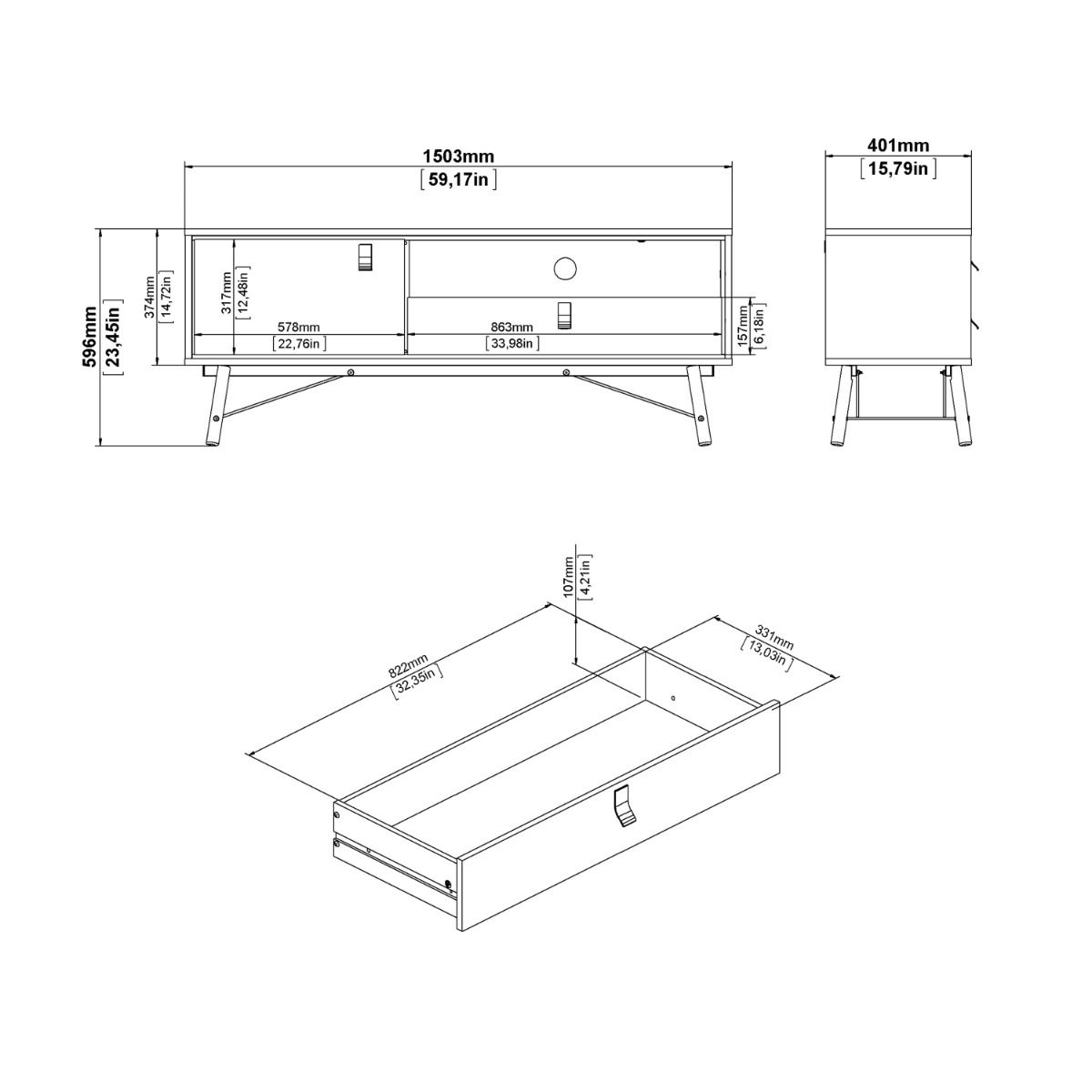 Ry TV-unit 1 door + 1 drawer Matt Black Walnut