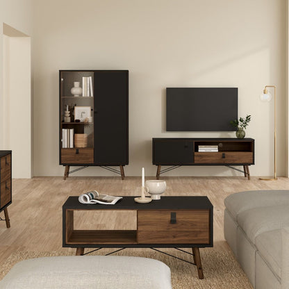 Ry TV-unit 1 door + 1 drawer Matt Black Walnut