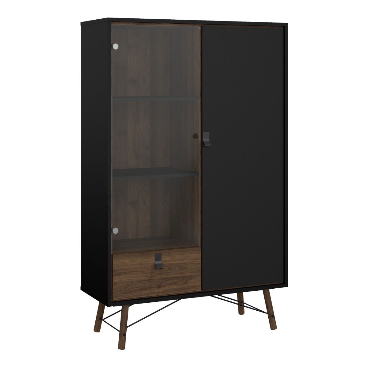 Ry China cabinet 1 door + 1 glass door + 1 drawer Matt Black Walnut