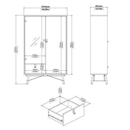 Ry China cabinet 1 door + 1 glass door + 1 drawer Matt Black Walnut