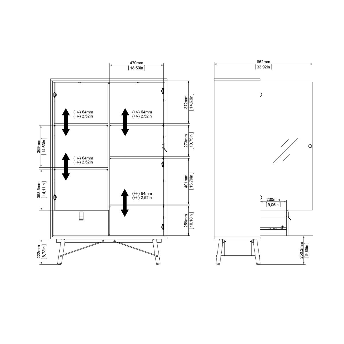 Ry China cabinet 1 door + 1 glass door + 1 drawer Matt Black Walnut