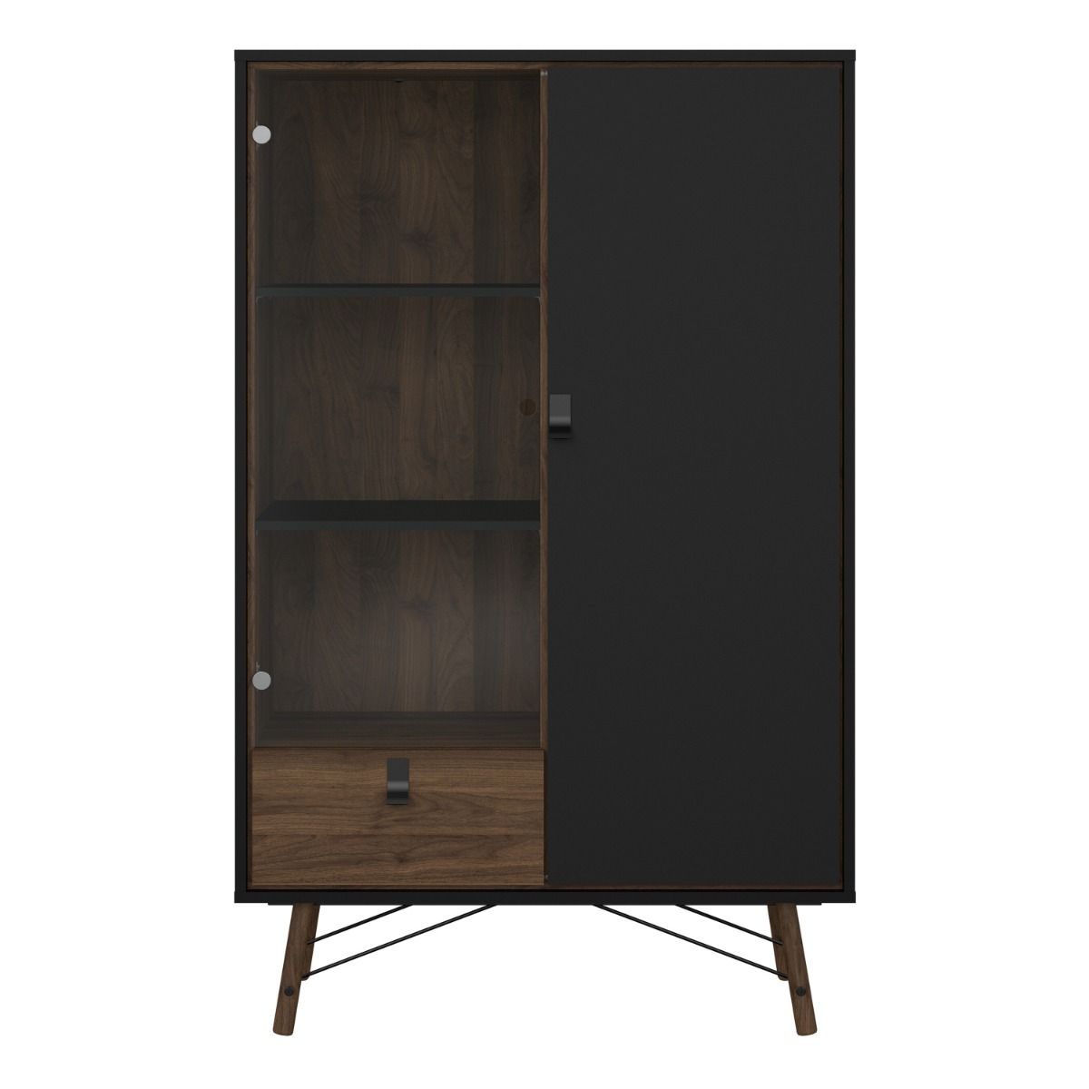 Ry China cabinet 1 door + 1 glass door + 1 drawer Matt Black Walnut