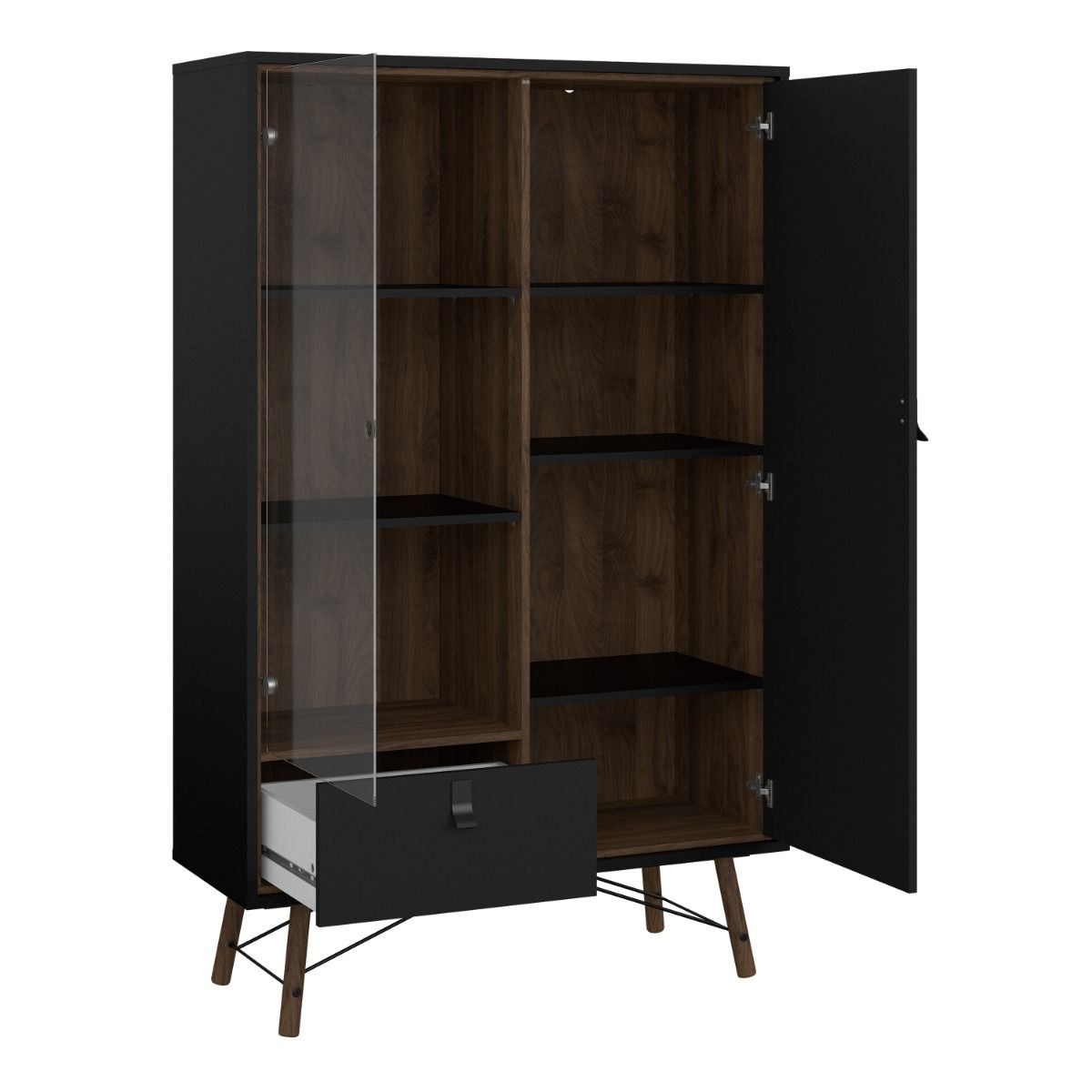 Ry China cabinet 1 door + 1 glass door + 1 drawer Matt Black Walnut