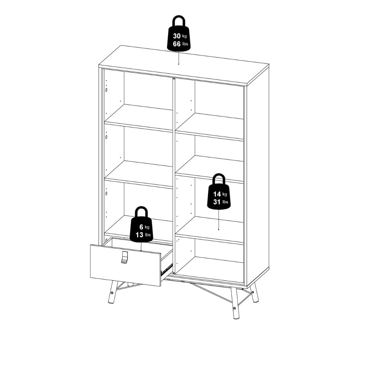 Ry China cabinet 1 door + 1 glass door + 1 drawer Matt White