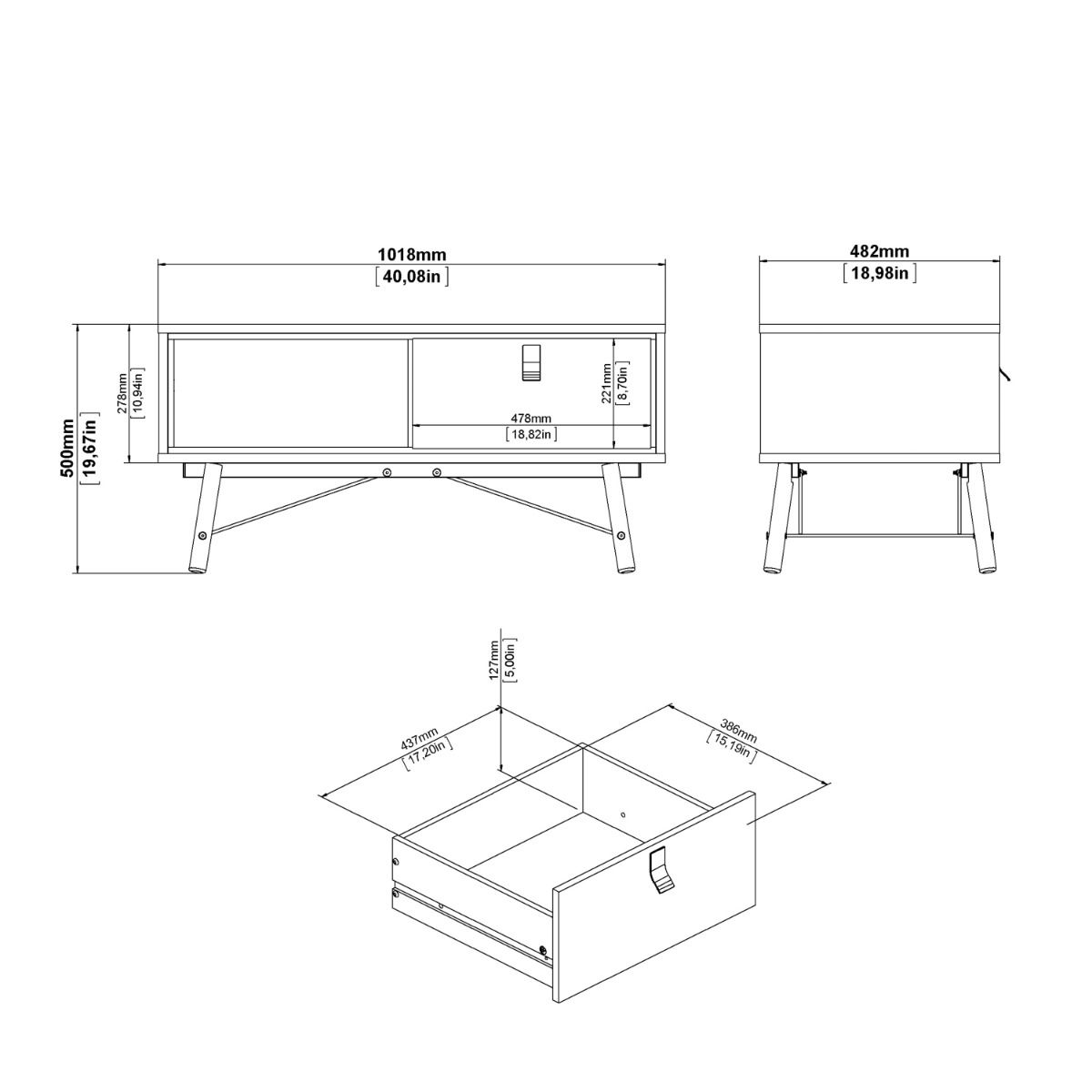 Ry Coffee table with 1 drawer Matt Black Walnut